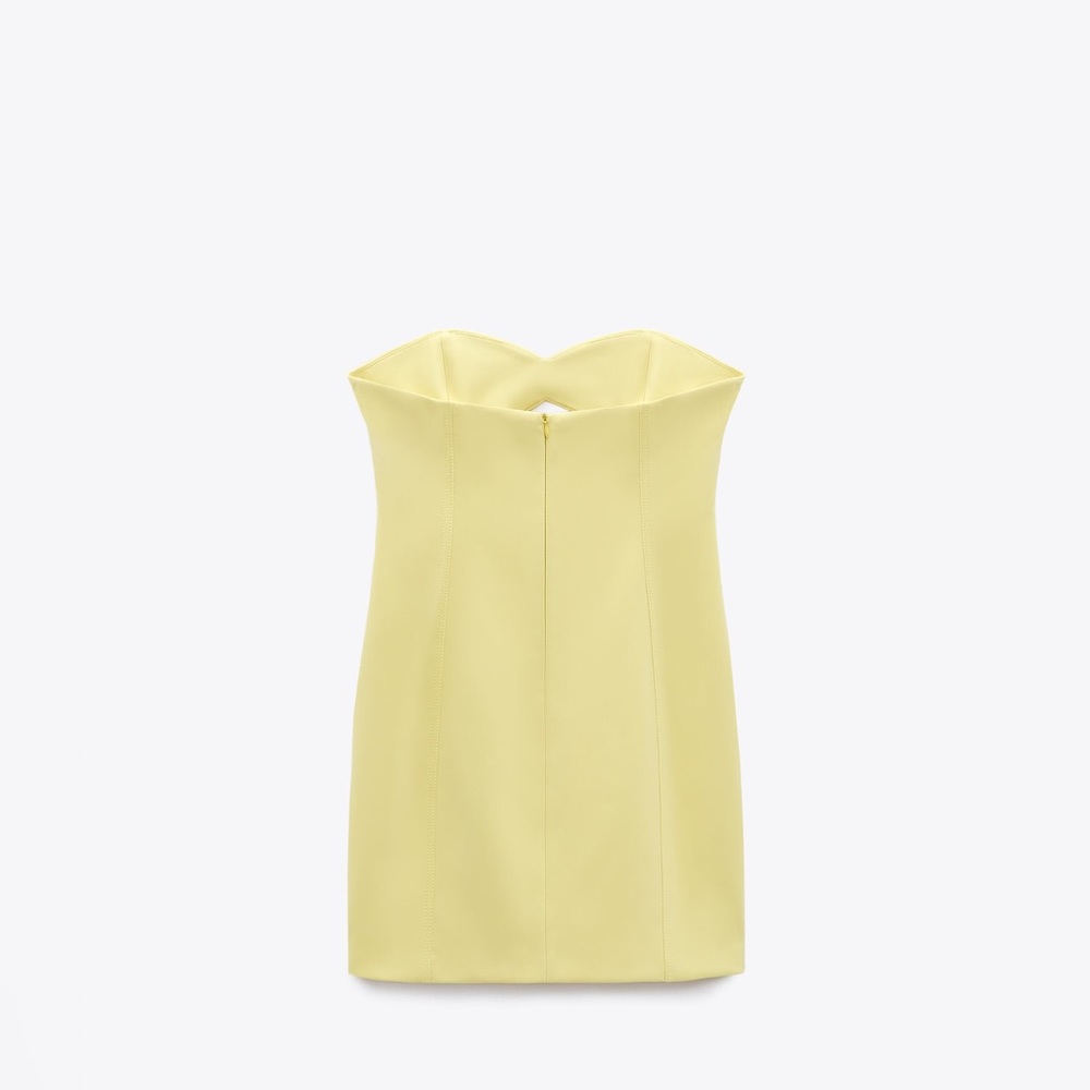 Zara Butter Lemon Yellow Mini Bodycon Dress Cut Out Evening Summer - Picture 8 of 15